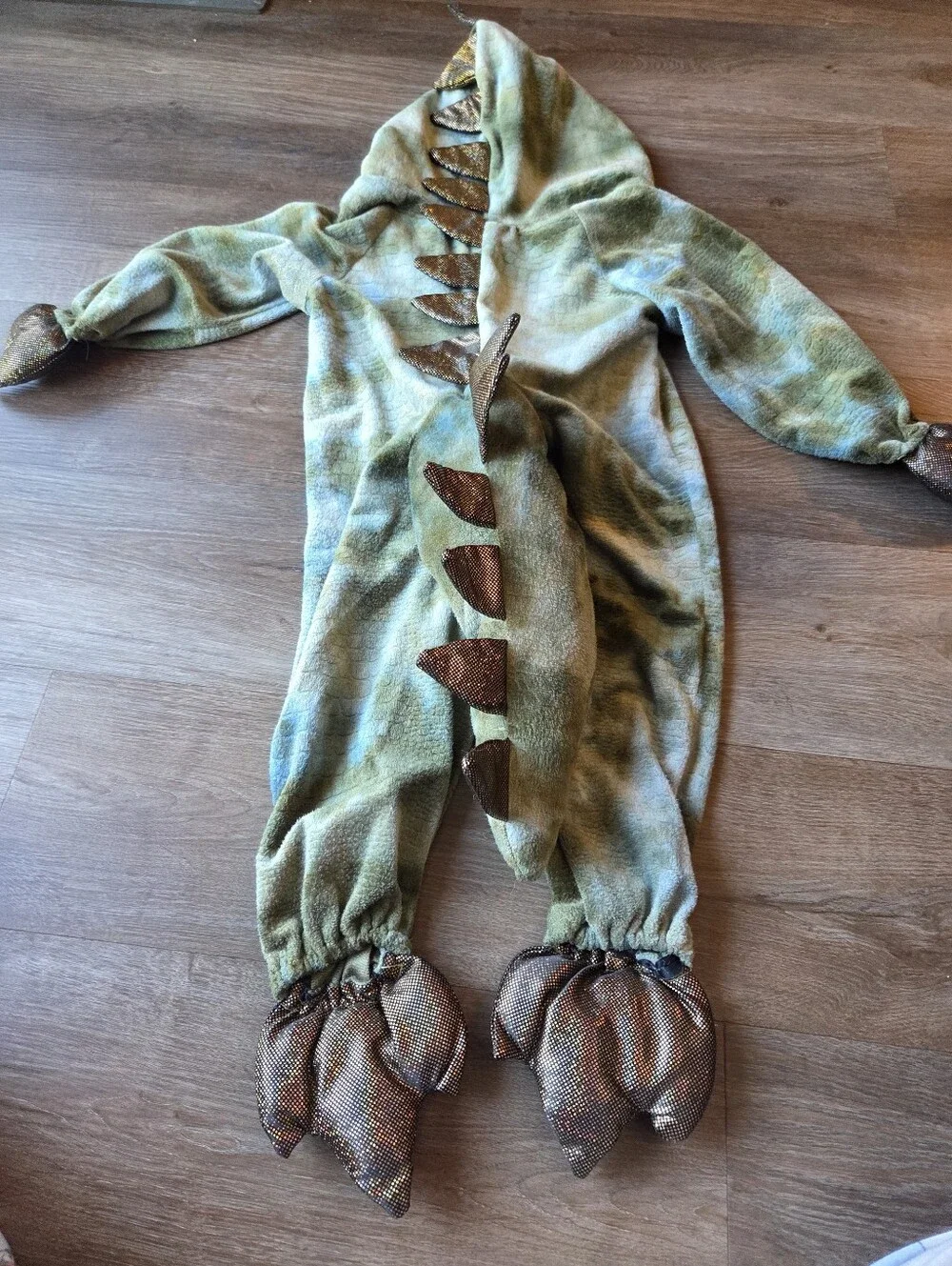 Princess Paradise Kids Green Gold Scaled Dinosaur Costume Hooded Jumpsuit 18-24